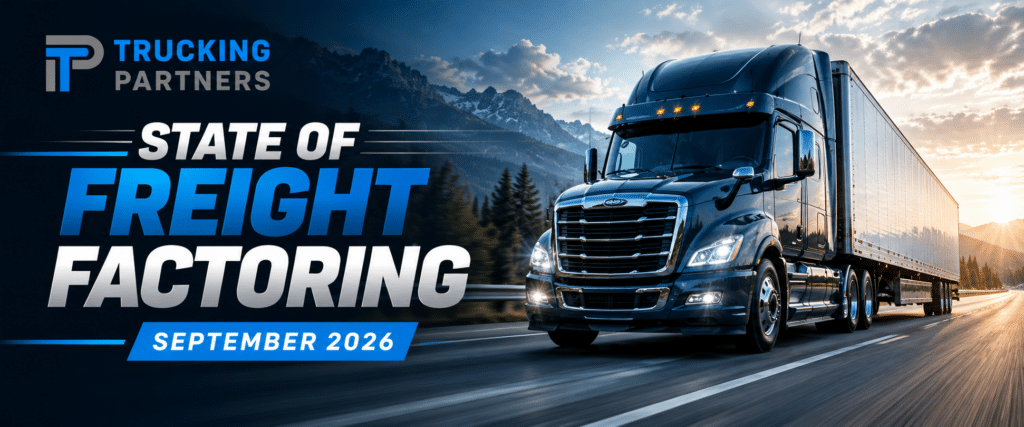 eighteen wheeler on right side with text state of freight factoring sept 2026