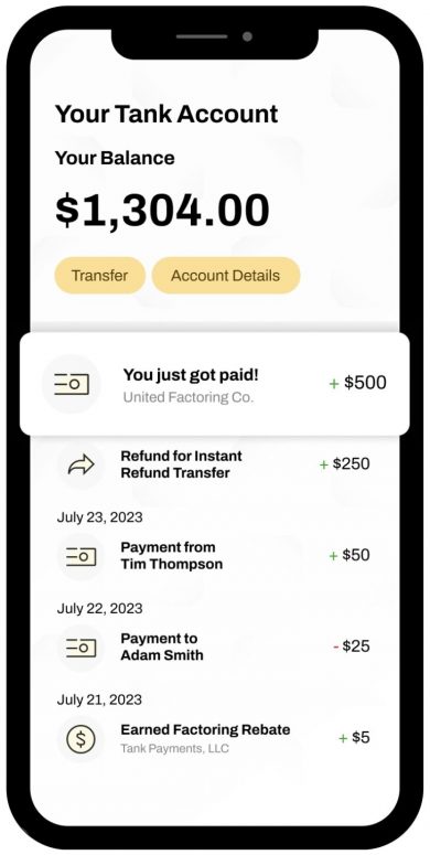 your tank account on mobile phone digital wallet